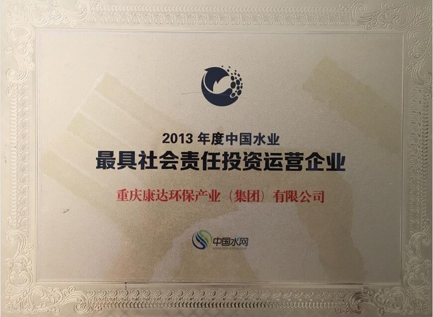 2013年度中國水業(yè)最具社會責(zé)任投資運營企業(yè)